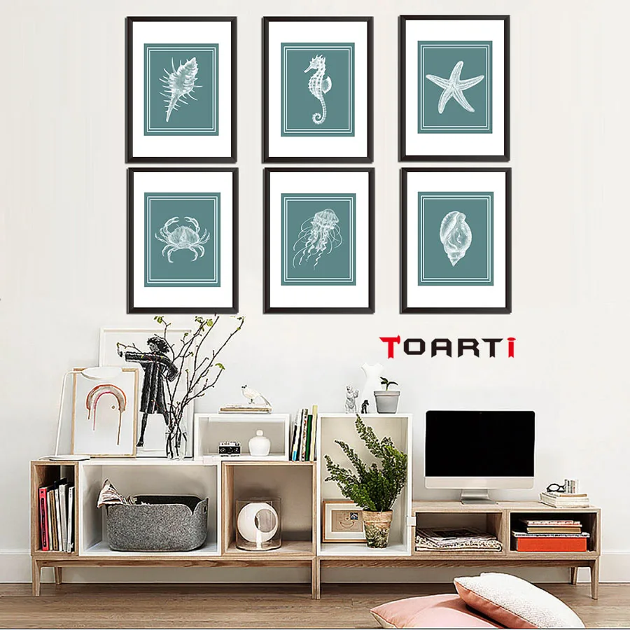 Настенные художественные винтажные холщовые картины морская пляжная Раковина