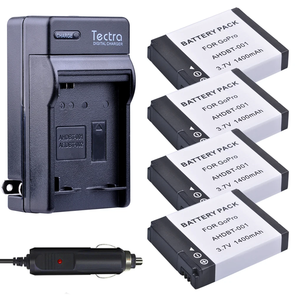 Tectra 4 шт. аккумуляторов 1400 мА · ч + комплект цифрового зарядного устройства для GoPro