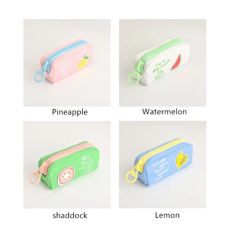 Big zipper Fruit pencil bag Lemon Pineapple Canvas school pencil case Stationery organizer Storage bags for pens Office A6628