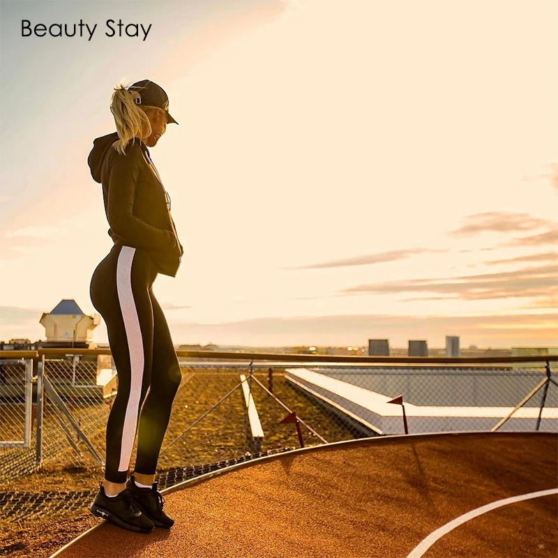 Женские эластичные леггинсы Beauty Stay в белую полоску с высокой талией