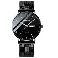 2020 men watch ultra slim steel mesh quartz wristwatch dual calendar simple black clock male hodinky man watch relogio masculino