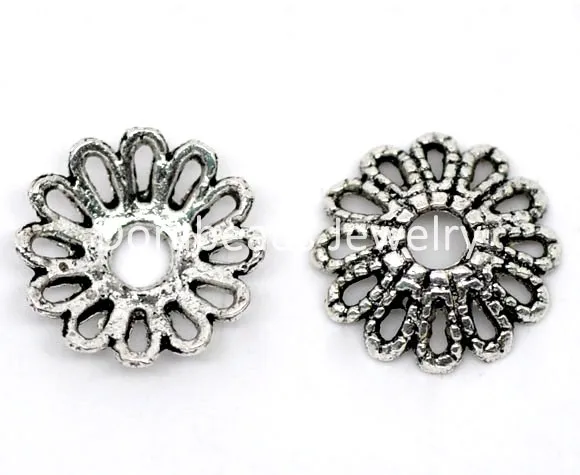 DoreenBeads Бесплатная Доставка! 100 Серебряный Тон Цветочная Бисера Наконечники 12 мм