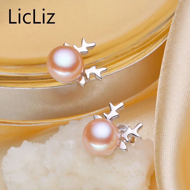 LicLiz Freshwater Pearl Deer Earrings Women Christmas Gift Natural Stone Stud 925 Silver Animal Earing Studs LAE0039 Украшения и