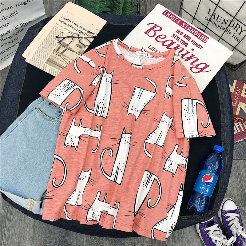 Футболки женские с героями мультфильмов милые в Корейском стиле круглым вырезом