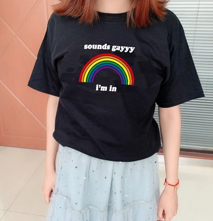 Fashionshow-JF Sounds Gayyy I'm in Rainbow футболка с надписью для мужчин и женщин коротким