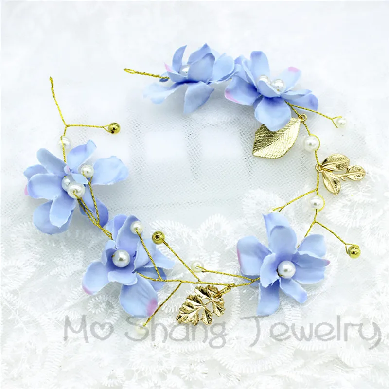 Голубая Орхидея Цветочная Свадебная Корона головной убор в форме листьев венок