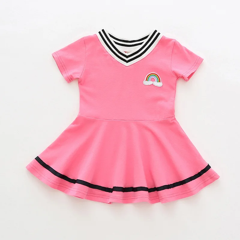 2018 summer new girls college wind ruffled cotton V-neck dress embroidered short sleeves | Детская одежда и обувь