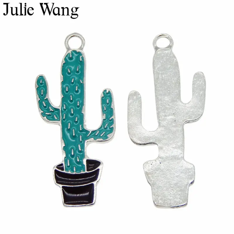 Julie Wang 4 шт. белая к основа эмаль растения кактус амулеты для ожерелье с кулоном