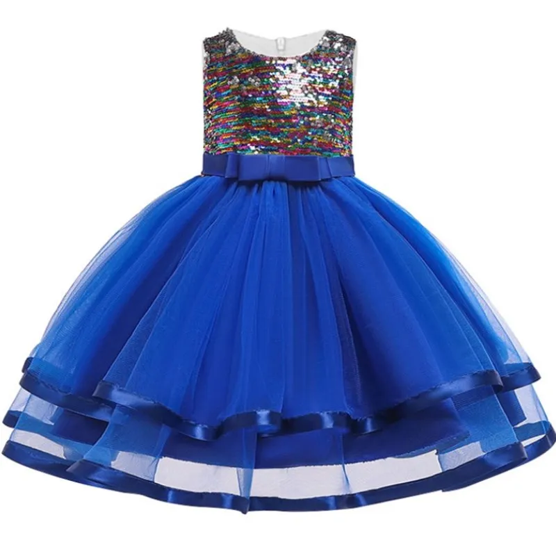 blue Girl Lace Dress Costumes for Girls Christmas Party Elegant Princess Dress Girl Wedding Dress Child Clothes 3- 10 Years - Цвет: blue