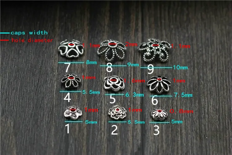 Real 925 Sterling Silver Retro Spacers Bead Caps Suit DIY Bracelet Necklace Fine Jewelry Findings Accessories | Украшения и