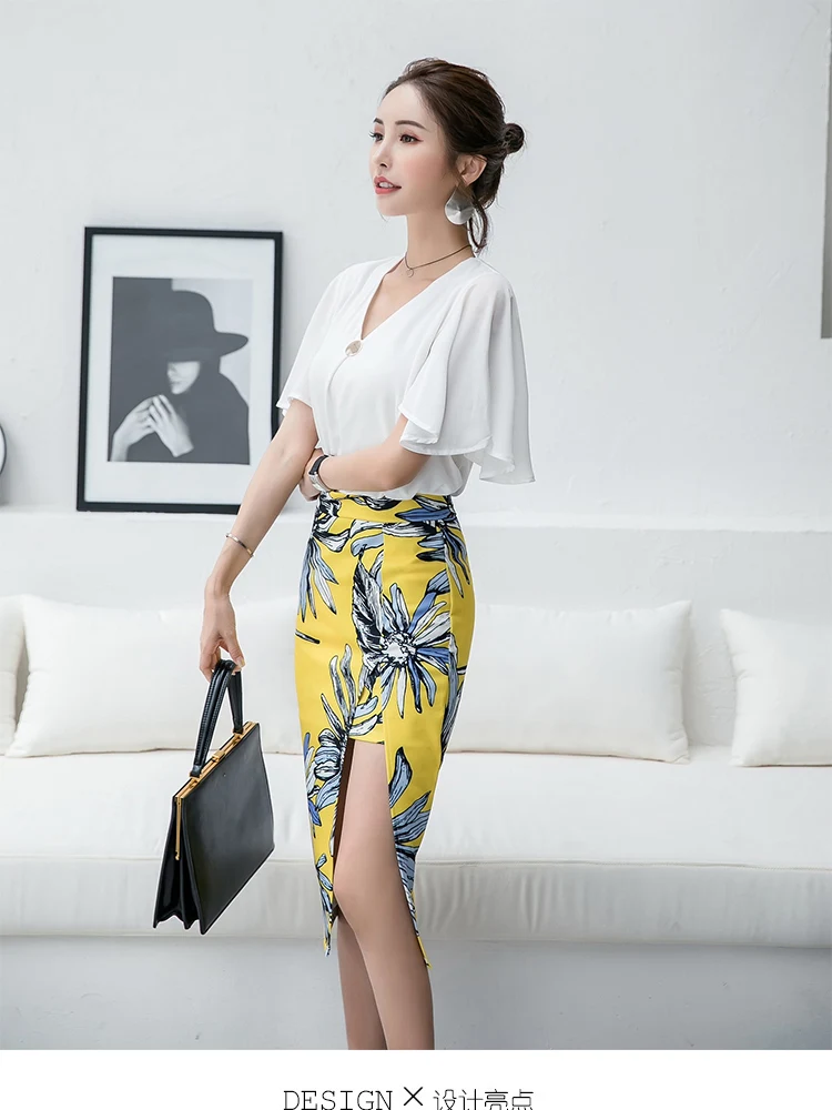 2018 Summer Fashion skirt Floral print Women high waist Elegant Vintage pencil Split female above knee C1567 | Женская одежда