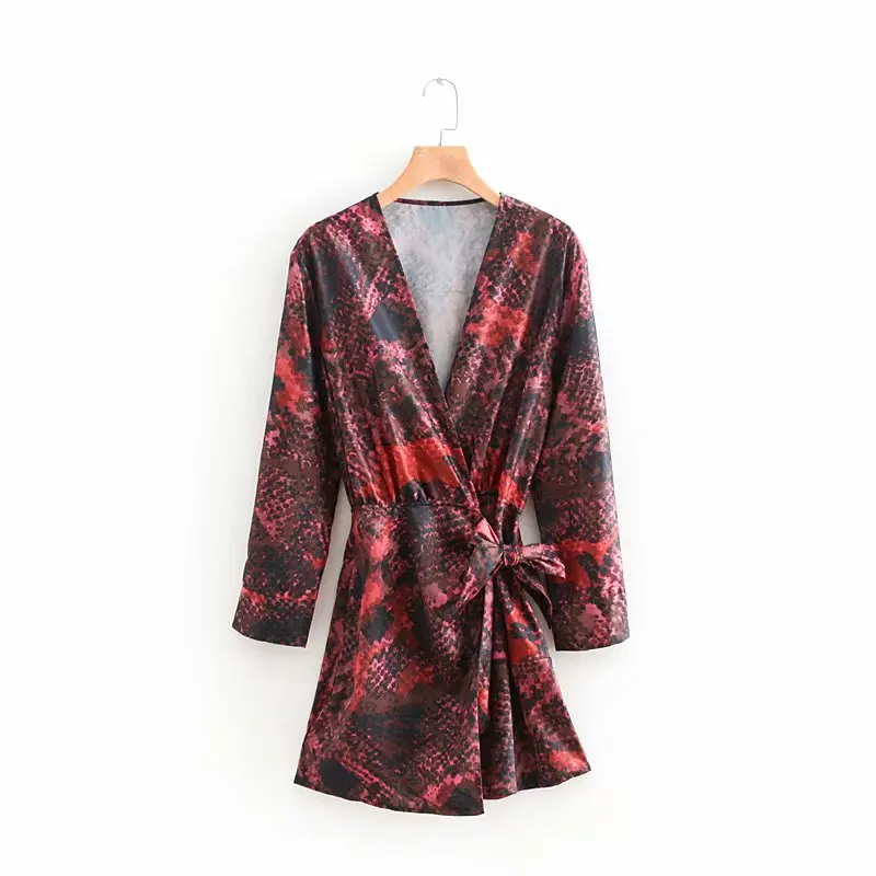 Женское винтажное платье с v образным вырезом сексуальный красный принт змеиной