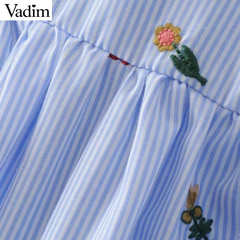 Платье Vadim женское сексуальное с треугольным вырезом вышитыми цветами в полоску