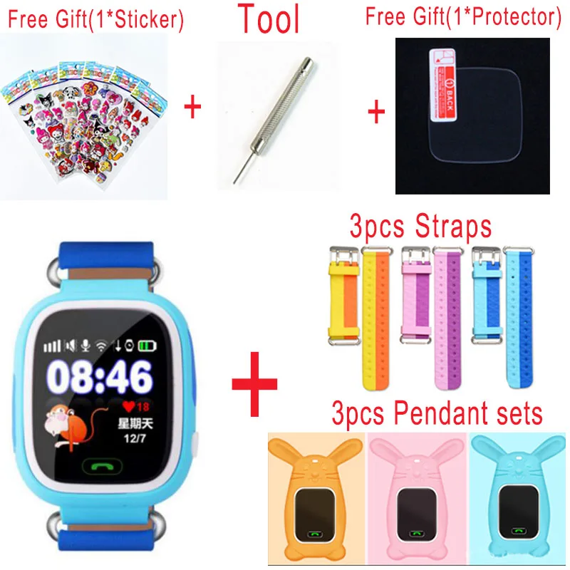 add 3 Pendant Strap Q90 gps телефон позиционирования Детские часы с Wi-Fi SOS смарт детские часы анти потеря монитор трекер PK Q80 Q50 Q60 - Цвет: add 3 Pendant Strap
