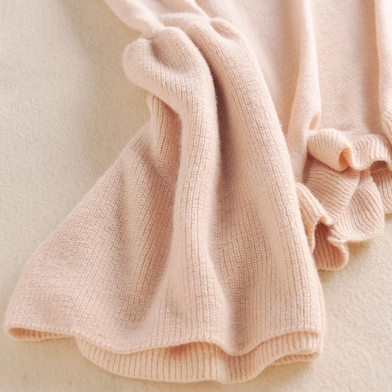 

Women Cashmere Sweater Fincati Pile Collar Flare Sleeve Ruffled Hem Slim Fashion Sweaters Jersey Pulls Pullover