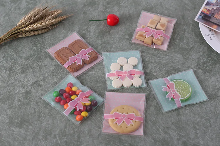 500 шт. милые розовые целлофановые пакеты для печенья с бантом пластиковые