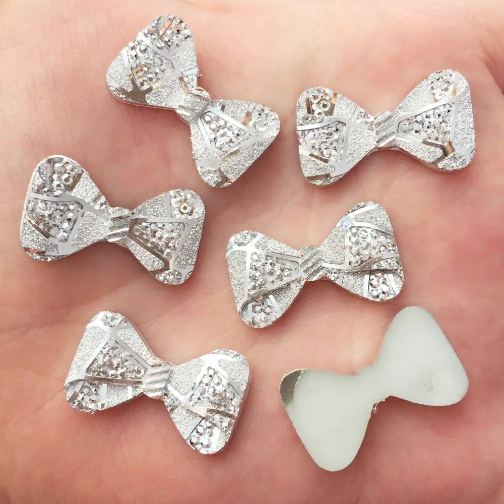 40 шт Смола серебро лук плоский камень записки DIY Свадебные орнамент для аппликации шпилька аксессуары ремесел SF552