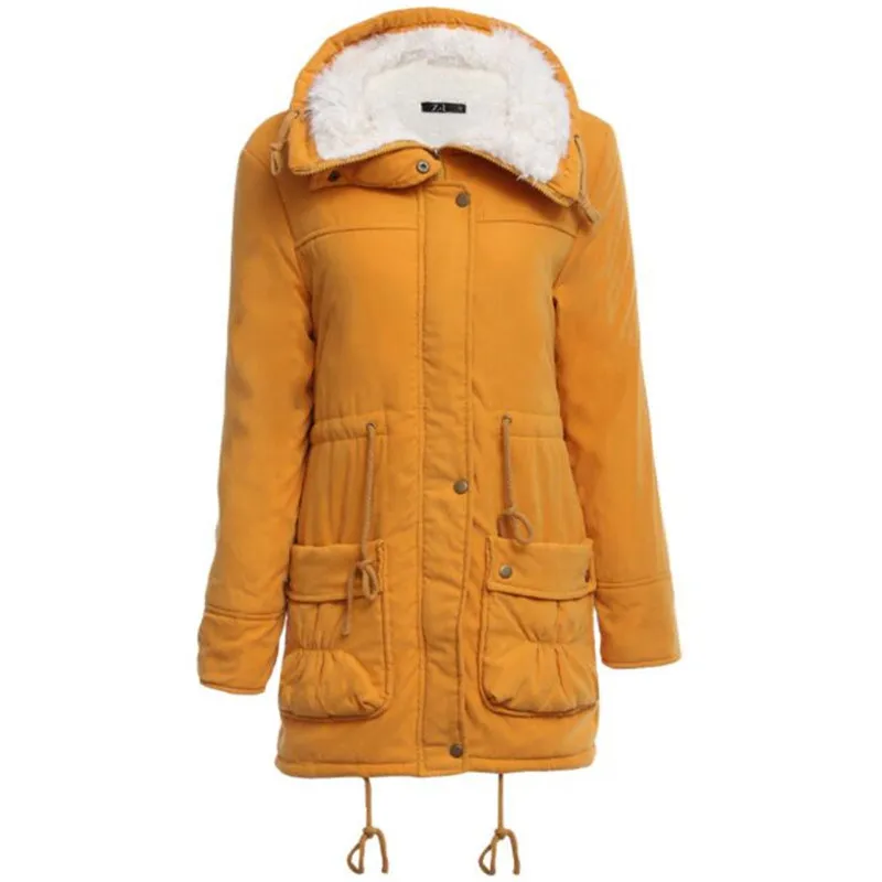 

New women cotton coats Drawstring Slim Girdle waist large size warm outwear lapel long lambs plush ladies cotton overcoat winter