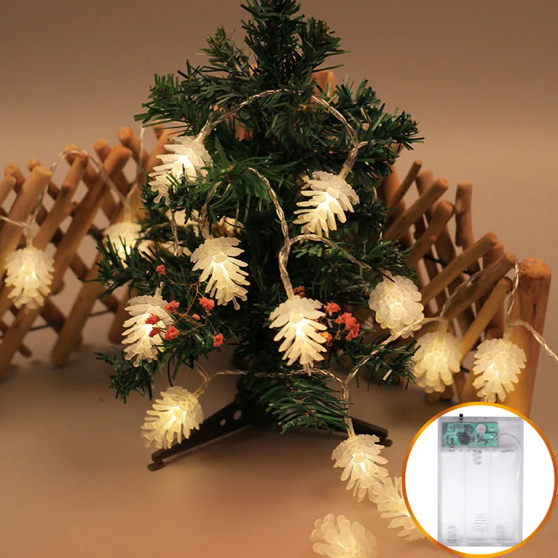 Светодиодные рождественские сосновые конусы гирлянда с теплыми лампочками для