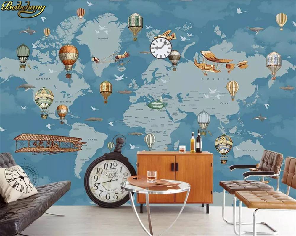 Обои для гостиной фотообои на заказ с изображением мультяшной карты мира