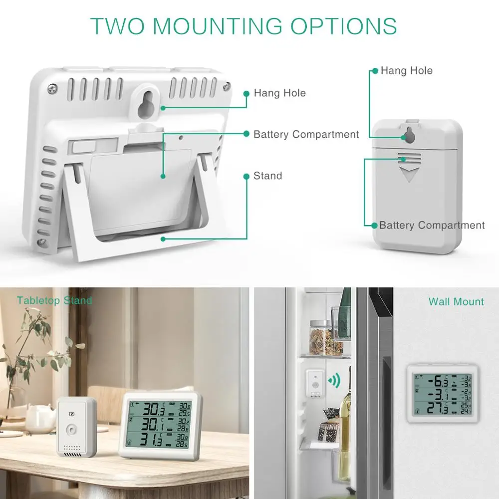ORIA Refrigerator Digital Thermometer Wireless Freezer Audible Alarm Household Indoor Outdoor Temperature Backlight | Дом и сад
