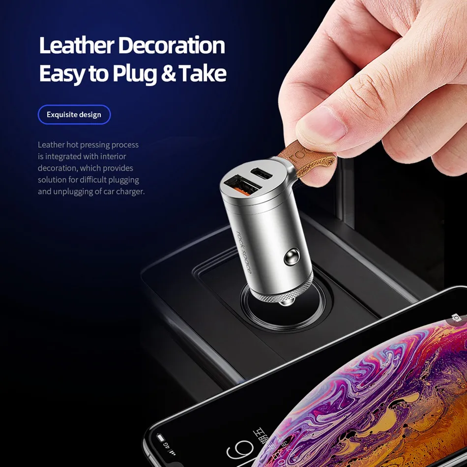 ROCK QC4.0 автомобильное зарядное устройство 30 Вт USB-C PD QC3.0 30 Вт 5A быстрое зарядное устройство с ремнем два порта usb мини автомобильный телефон зарядное устройство FCP AFC