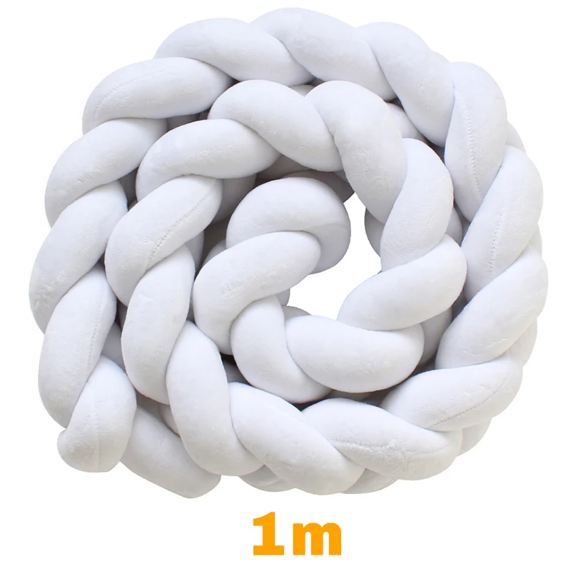 White 1m 200 см длина Детская кровать бампер чистый цвет плетение плюшевый ребенок защита для кроватки для новорожденных украшения детской комнаты - Цвет: White 1m