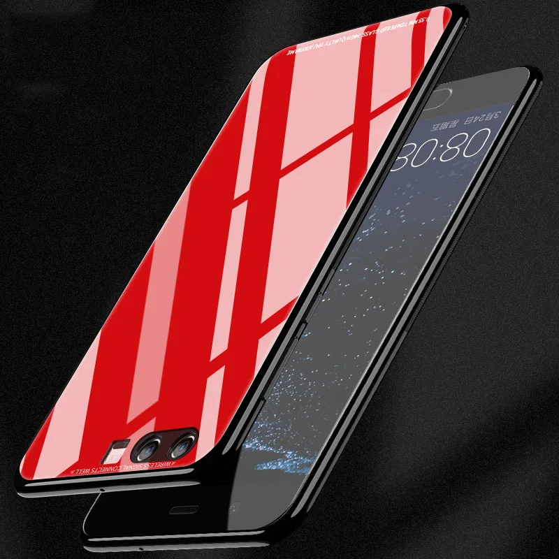 MAKAVO для huawei P10, чехол, роскошный гибридный, закаленное стекло, задняя крышка, противоударный рукав, жесткий корпус для huawei P10 Plus - Цвет: Красный