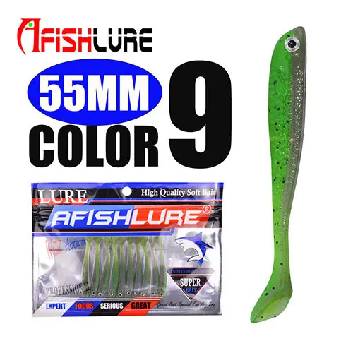 Color9 Afishlure Мягкая приманка для рыбы 55 мм 1,15g для рыбалки, мягкие блесны на удочку силиконовые бас гольян приманки твердая приманка Пластик приманка рыболовные 10 шт./пакет - Цвет: Color9