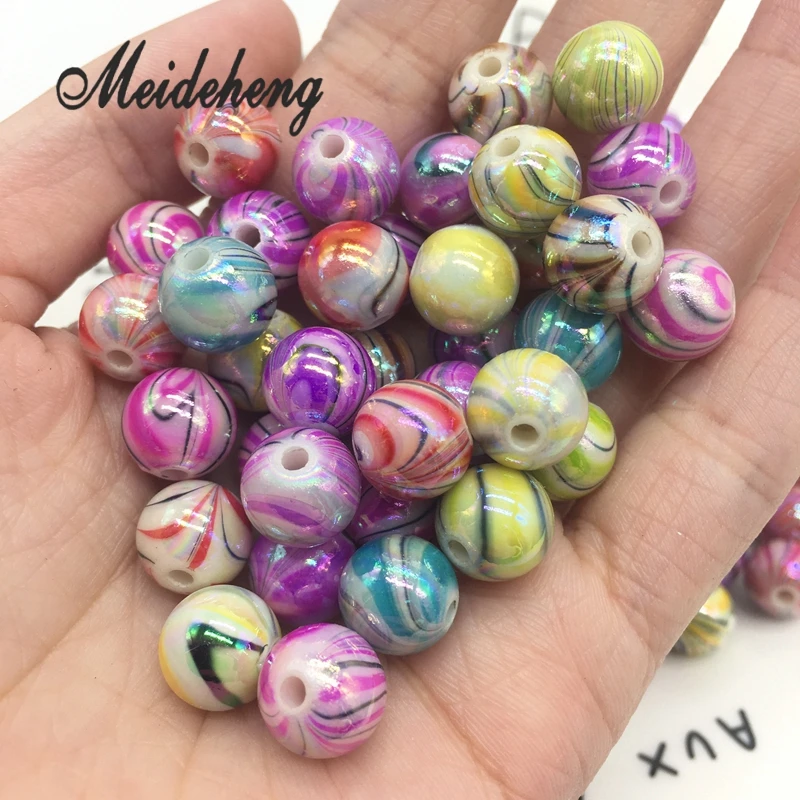

10mm Acrylic Round Rainbow Beads For Jewelry Making Stripe Water Grain Child Bracelet Design Collocation DIY Material