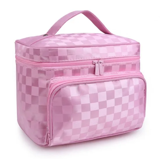 lattice pink Корейская Водонепроницаемая косметичка, вместительная портативная косметичка для макияжа, женская сумка на молнии, портативная дорожная моющаяся сумка YD169 - Цвет: lattice pink