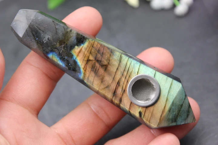 

84grams of natural quartz crystal healing labradorite smoking pipe A89
