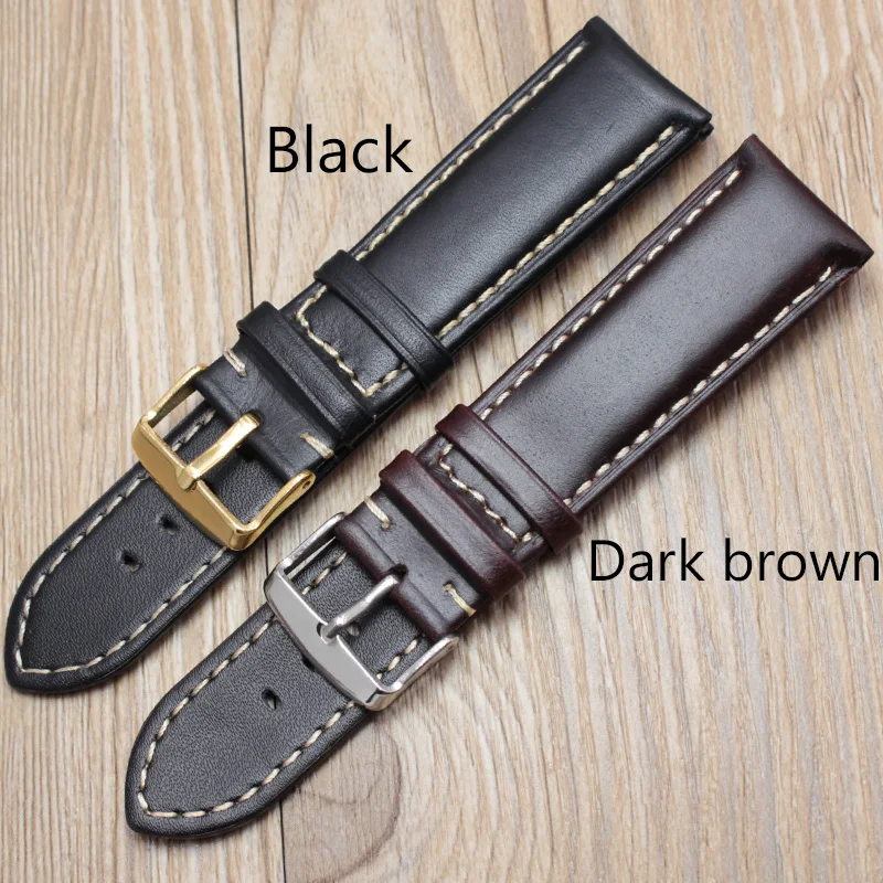 Handmade Genuine Leather Watchbands Men Women Bracelet  18 19 20 21 22 24mm VINTAGE Watch Band Strap Wiht Silver Polished Buckle