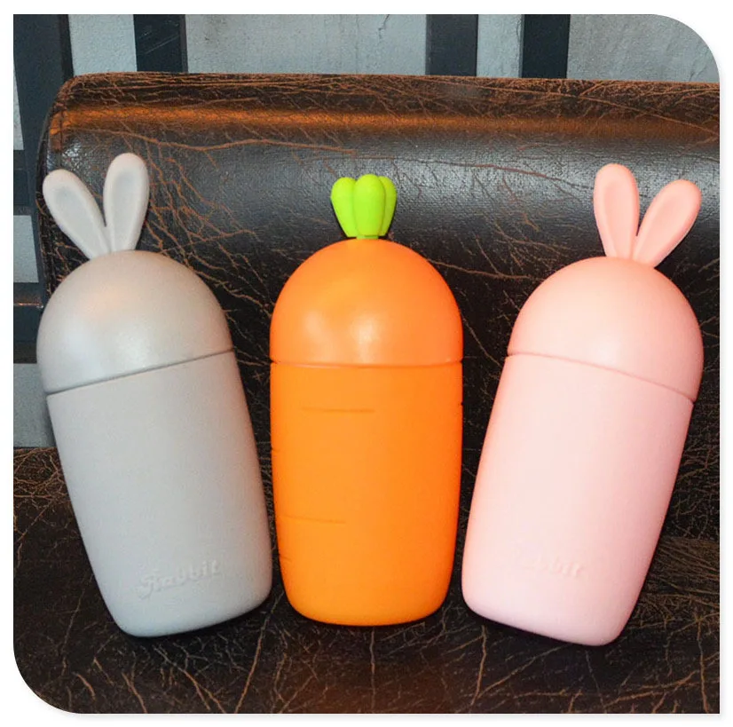 Прекрасный мультфильм кролик и CarrotWater Стекло стакан кремния с вакуумной