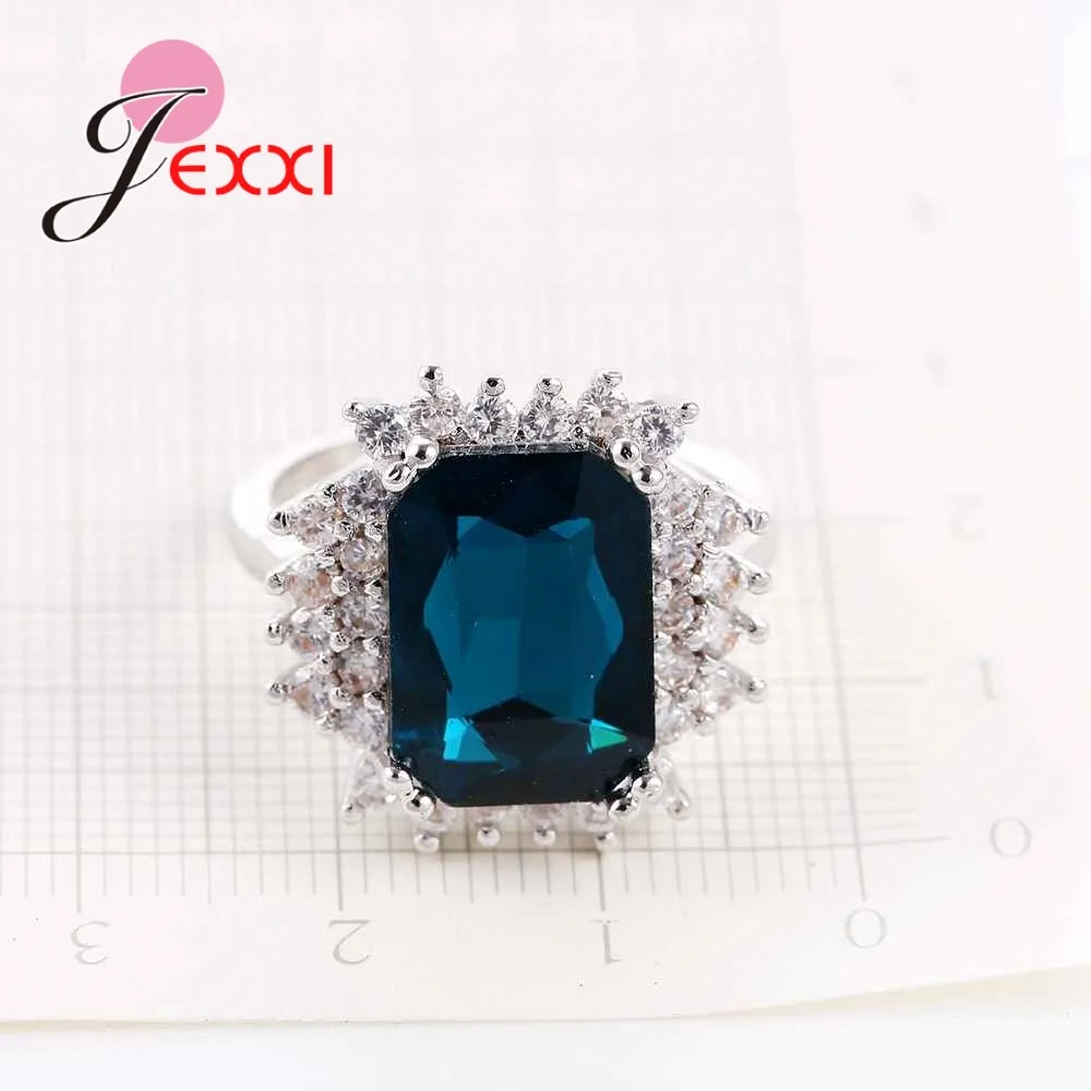 

Luxury Vintage Blue Rhinestone 925 Sterling Silver Ring Fashion Jewelry For Women Anniversary New Year Jewelry Gift