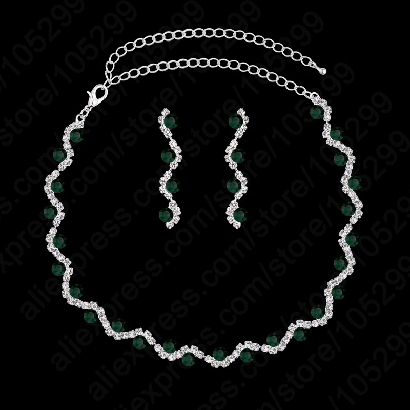 

Для женщин высокое качество 925 стерлингового серебра CZ зеленый Цвет ожерелье + серьги свадебный комплект ювелирных изделий, бесплатная дост...