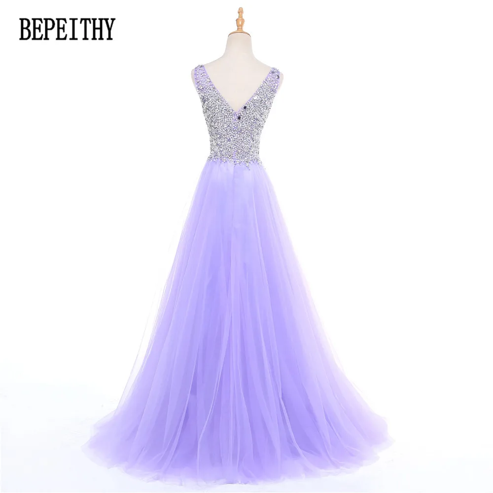 BEPEITHY Robe De Soiree Лавандовое сиреневое Бисероплетение сексуальное с открытой спиной свадебное банкетное элегантное в пол Тюлевое длинное вечернее платье