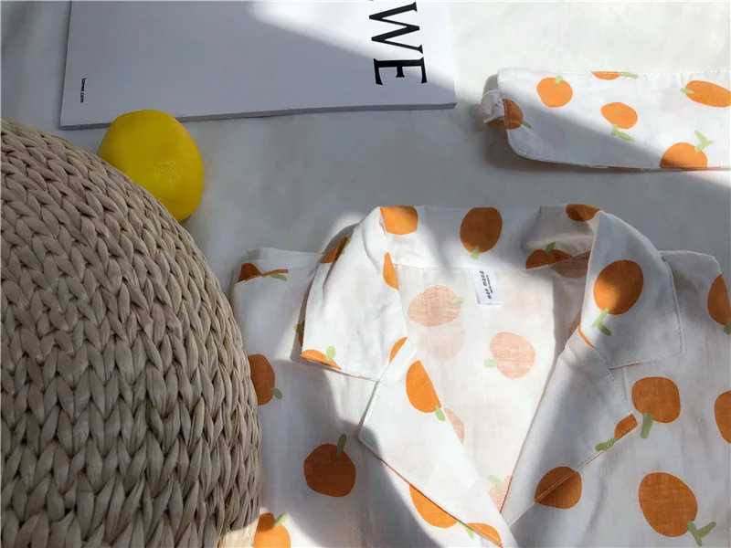 Fdfklak Orange print pyjamas women cotton sleepwear set casual student's nightwear pijama home wear pajamas sets with Eye mask | Женская