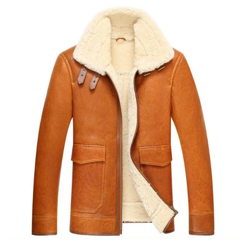Для мужчин с овчины Мех пальто ягненка кожаная куртка народная Мужчин's