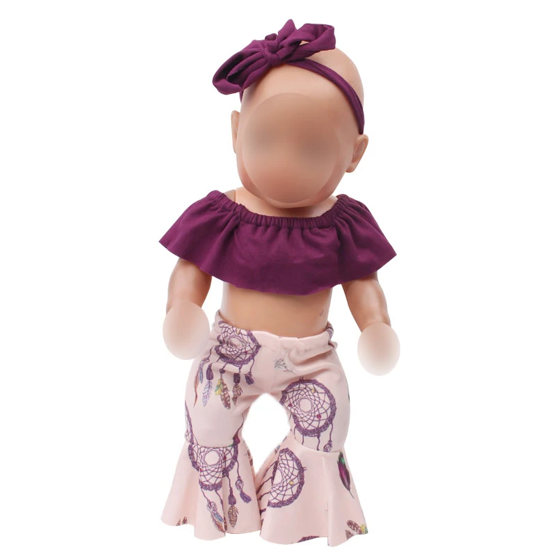 

43 cm baby doll Clothes bell-bottom pantsuit baby toys Dress Hair band fit American 18 inch Girls doll f715