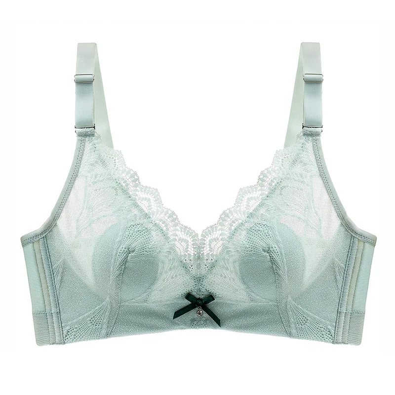 green bra Meizimei комплект с бюстгальтером, тонкое кружевное короткое сексуальное белье, цветочный бюстгальтер, бюстгальтер для молодых девушек, бюстгальтер для женщин, супер пуш-ап трусики, маленькая грудь - Цвет: green bra