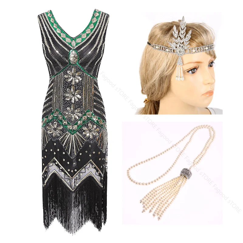 Женское платье в клетку размер 1920s Gatsby расшитое блестками с бахромой узором