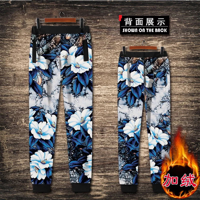 

Chinese style exquisite flower pattern 3D printing fashion hip hop pants New arrival 2018 high-quality oversized pants men S-4XL
