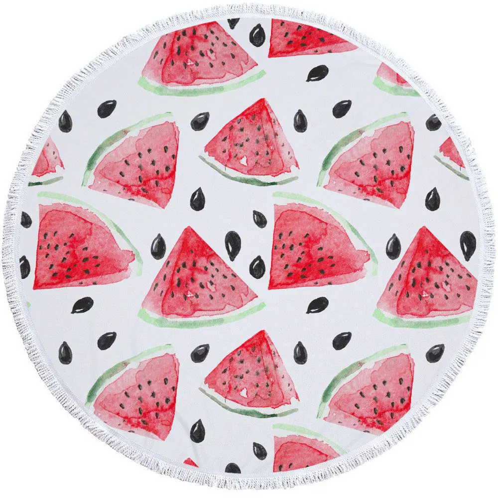 Summer Fruits Beach Towel Watermelon Printed Microfiber High Quality Round Seaside Bikini Cover-up |