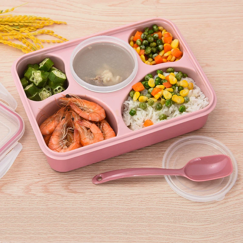 Пластик Питание суп коробки для обедов Microwaveable школьников Bento box с ложкой еда