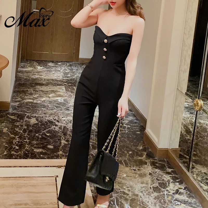 Max Spri 2019 новый модный брючный костюм для женщин однотонный без бретелек с
