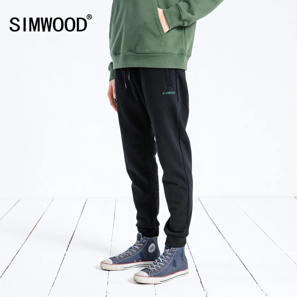 Мужские спортивные штаны с вышивкой SIMWOOD, повседневные штаны для бега, удобные брюки с эластичным поясом на завязке,, тренировочные штаны батальных размеров, 180528