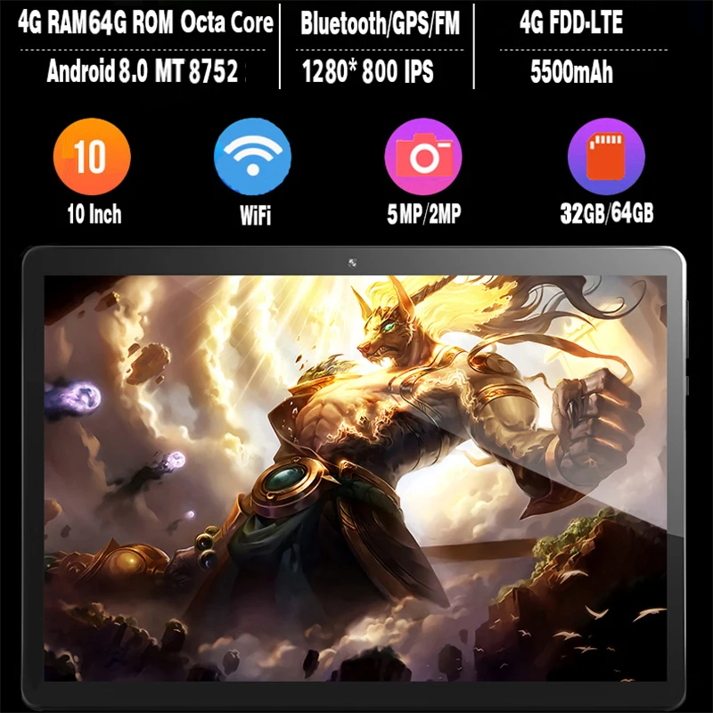 Google/Play Store/Youtube 4G LTE 10 дюймов Android 8,0 планшетный ПК 4 Гб+ 64 ГБ ips WiFi A-GPS 8 ядер+ клавиатуры на русском/английском языке