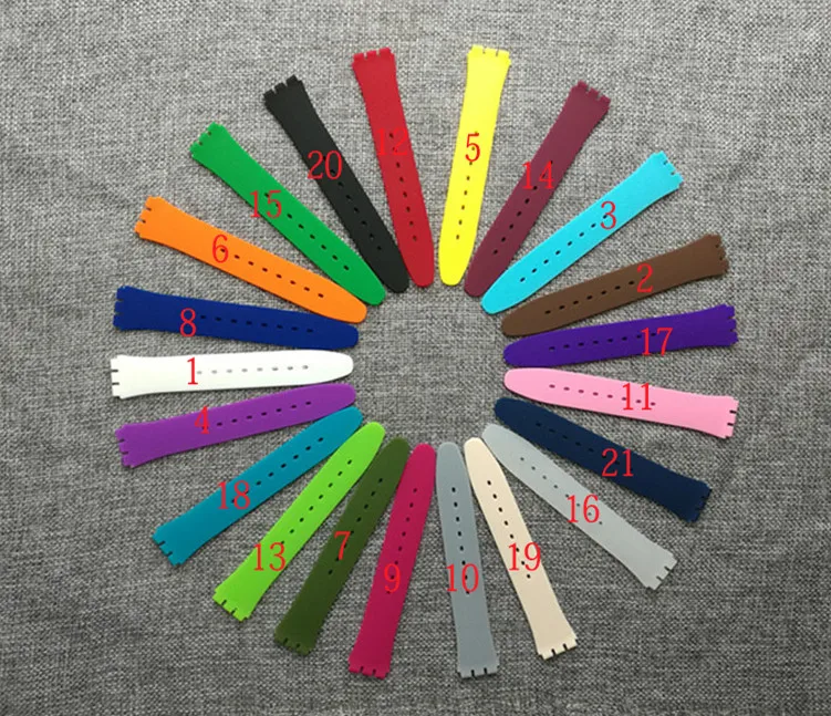 Silicone strap women's watch accessories pin buckle 17mm19mm for Swatch sports waterproof strap bracelet men watch band