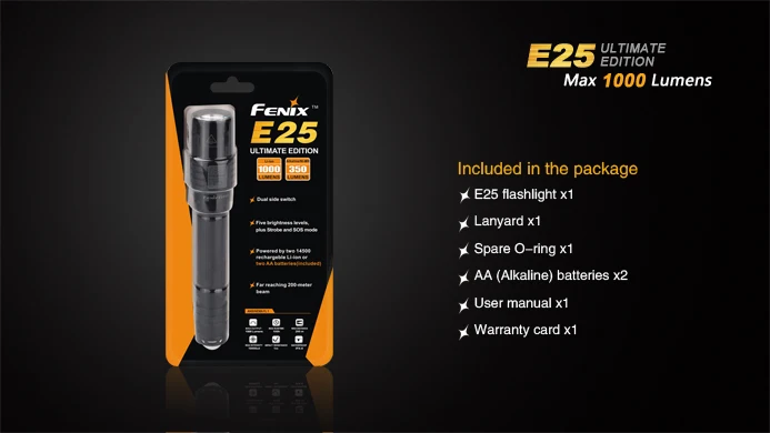 2015 Новый Fenix E25 UE Cree XP-L светодиодный 1000 люмен Ultimate Edition два 14500 литий-ионных